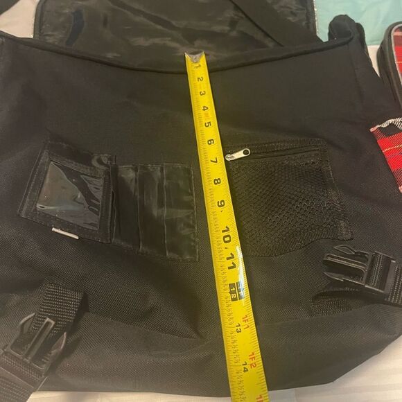 Justice Red Plaid Messenger Bag & Binder with Peace Sign studded accents. - Picture 10 of 10